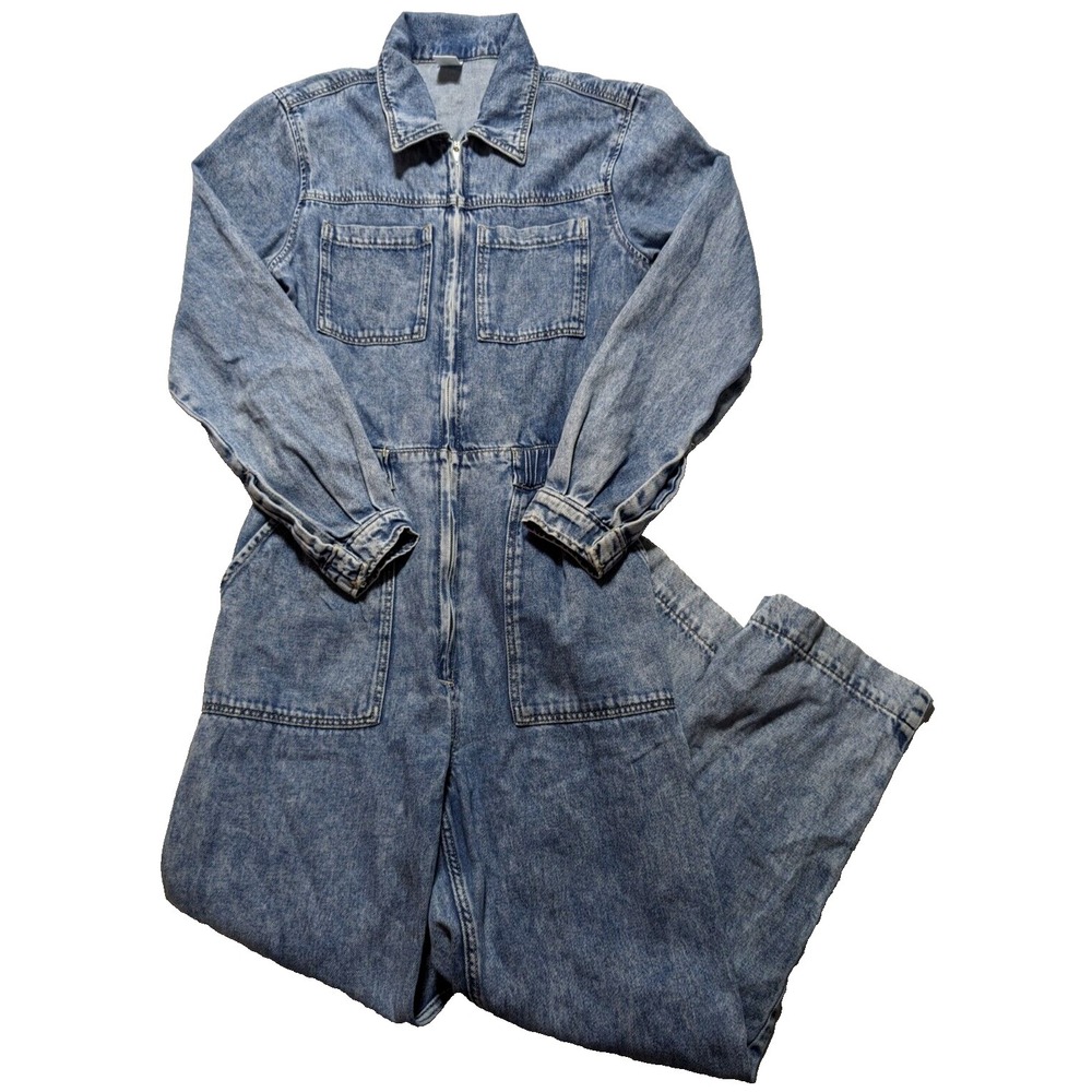 H&M &DENIM‎ Women Size 2 Blue 100% Cotton Denim Zip Up One-Piece Flight Jumpsuit
